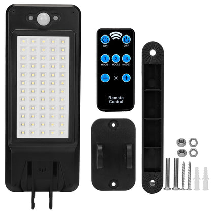 Solar Wall Light Outdoor 60LEDs PIR Motion Sensor Remote Control Wireless Lamps IP65 Waterproof Lighting for Garage Front Door Garden Pathway
