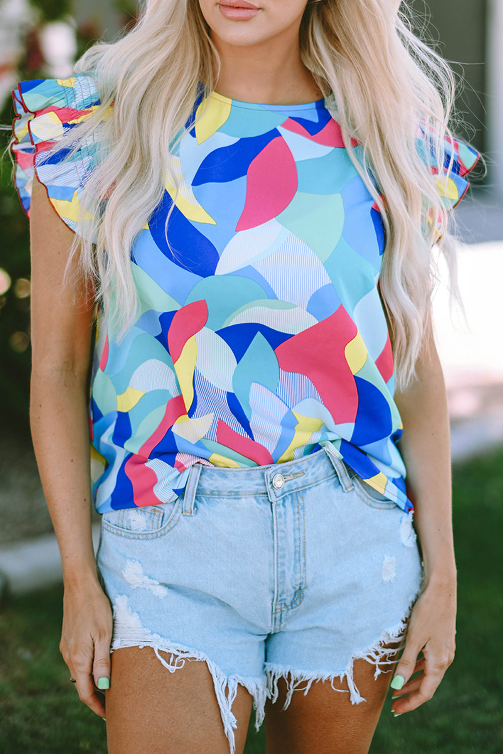 Micah Stitching Ruffle Sleeve Blouse
