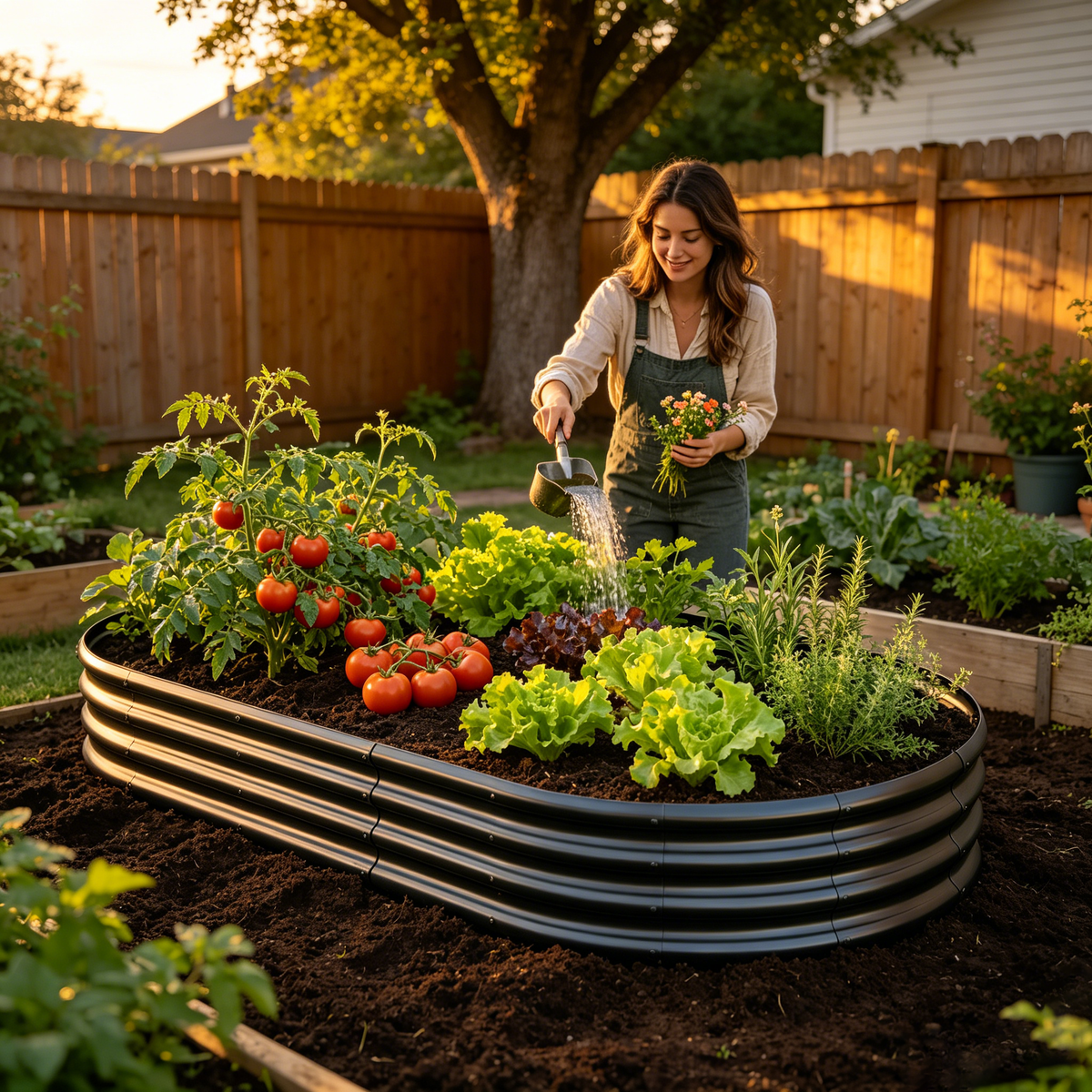 Galvanized Raised Garden Bed with Rust-Proof Design - Black or Green