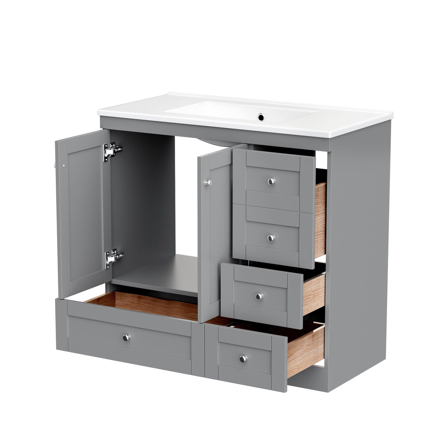 Shaker Free Standing Bathroom Vanity Cabinet & Sink, Soft Close Drawers, Soft Close Doors