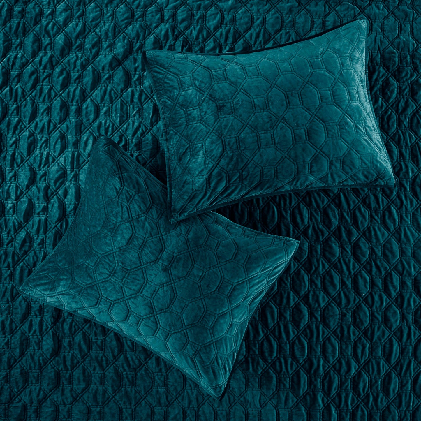 3 Piece Velvet Quilt Set Teal Full/Queen