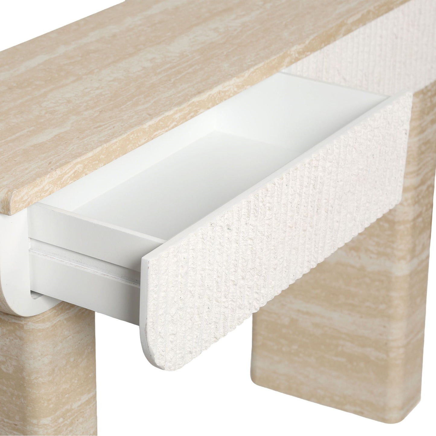 Entryway Table With 2 Hidden Handle Drawers For Entrance - Beige / Yellow