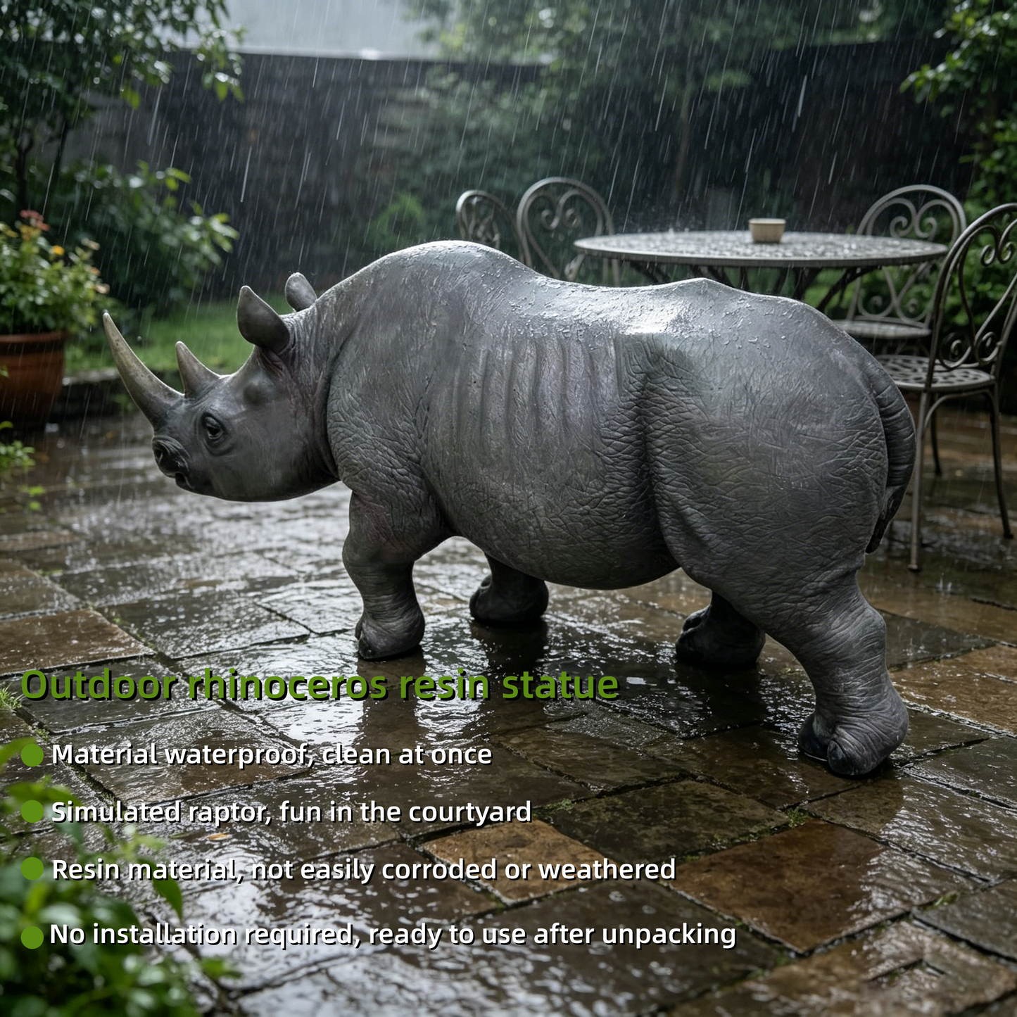 27.5" Large Realistic Rhinoceros Garden Statue