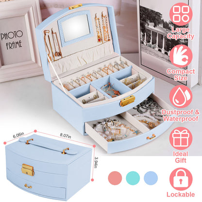 2-Layer Lockable Jewelry Box with Travel Handle