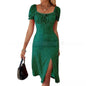 Women's Square Neck Short Sleeve Bodycon Polka Dot Bohemian Dress Vacation Beach Dress