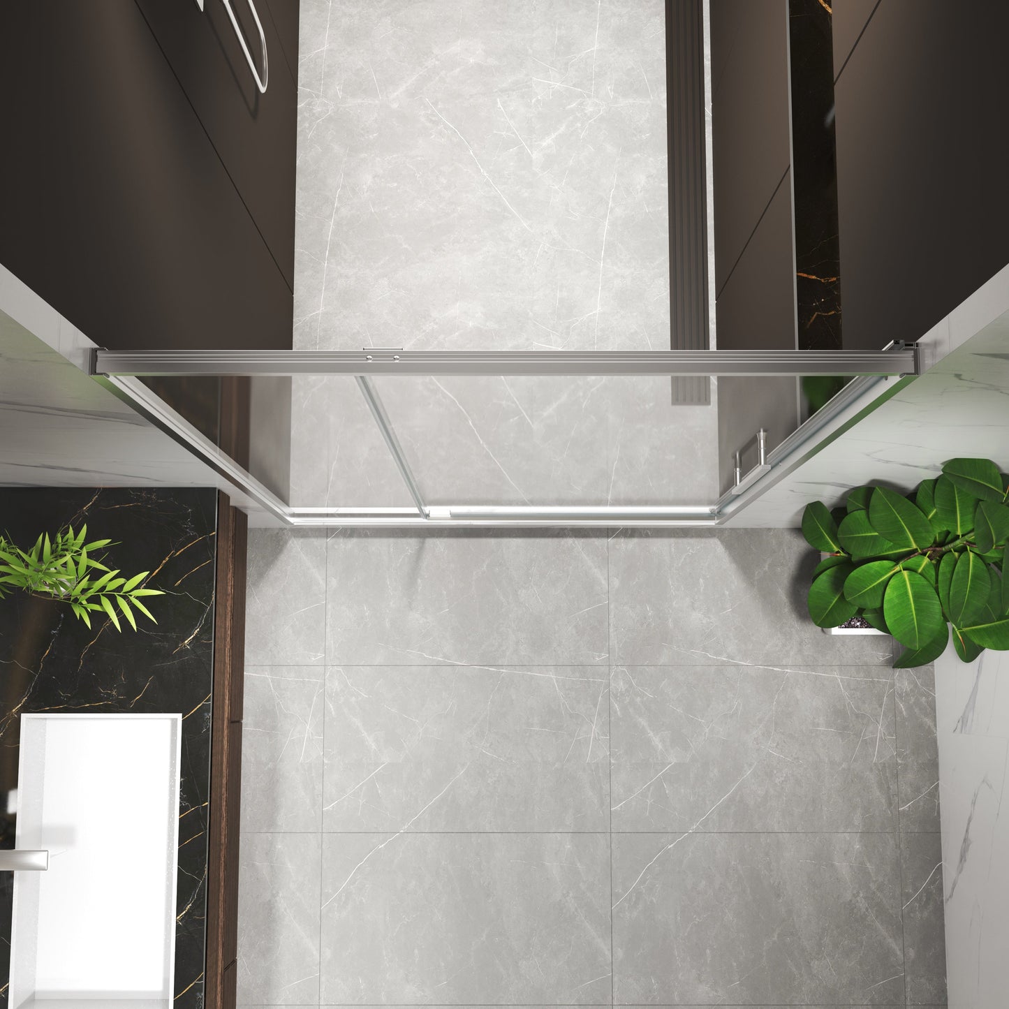 44-48"W x 74"H Pivot Shower Door with Brushed Nickel Finish