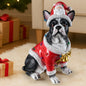 Christmas French Bulldog Statue, Holiday Dog Figurine in Santa Outfit