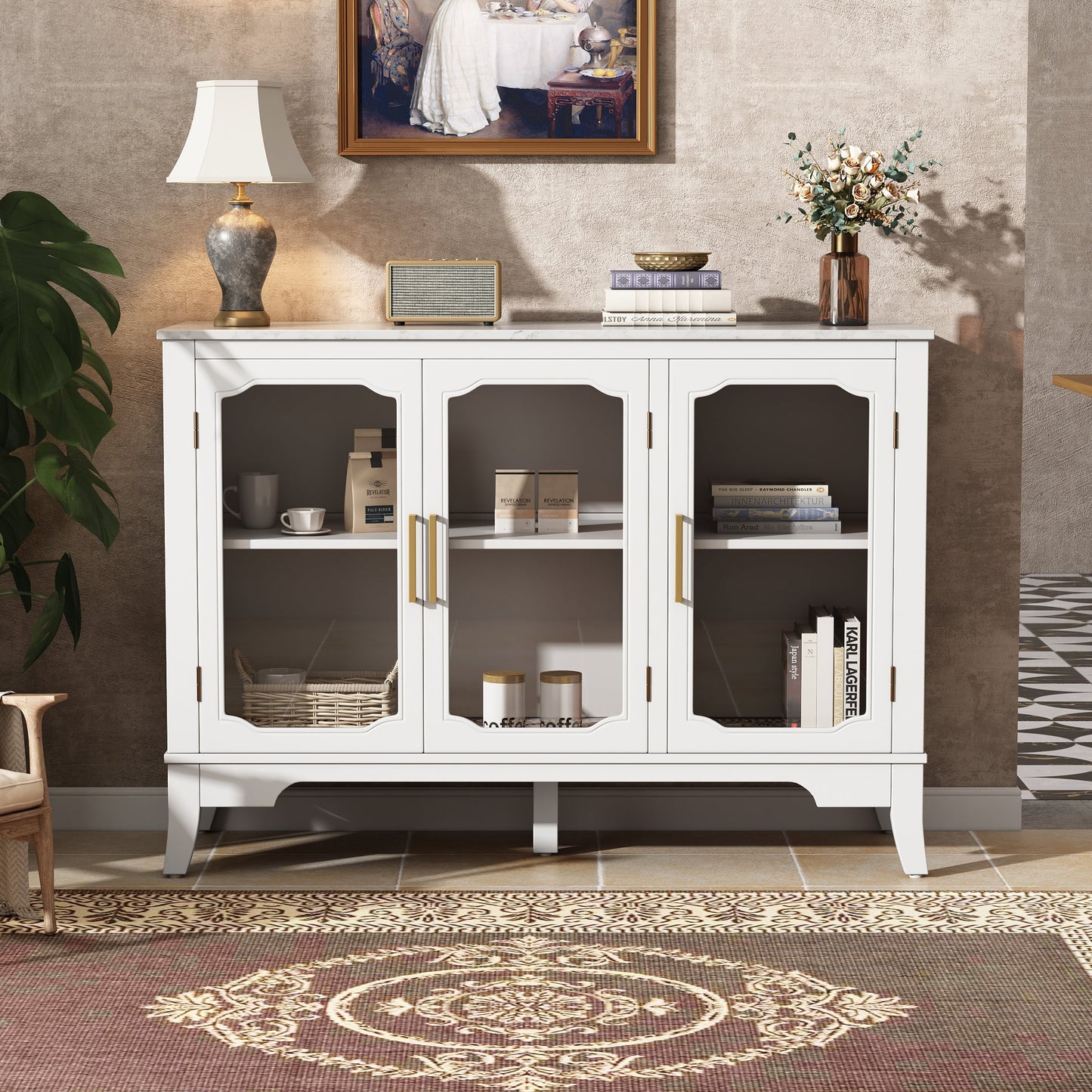 Storage Cabinet 3 Doors Stylish Style White