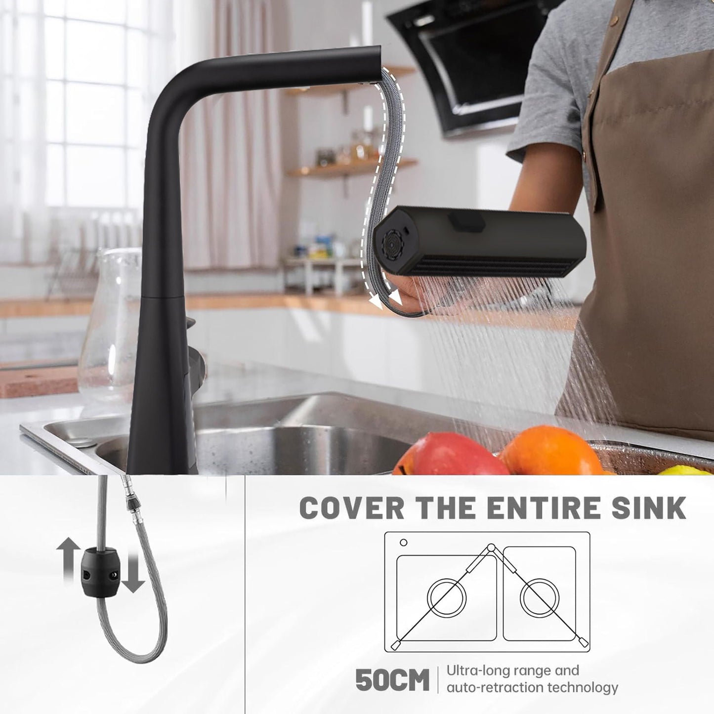 Waterfall Kitchen Faucet With Temperature Display And Pull Down Sprayer