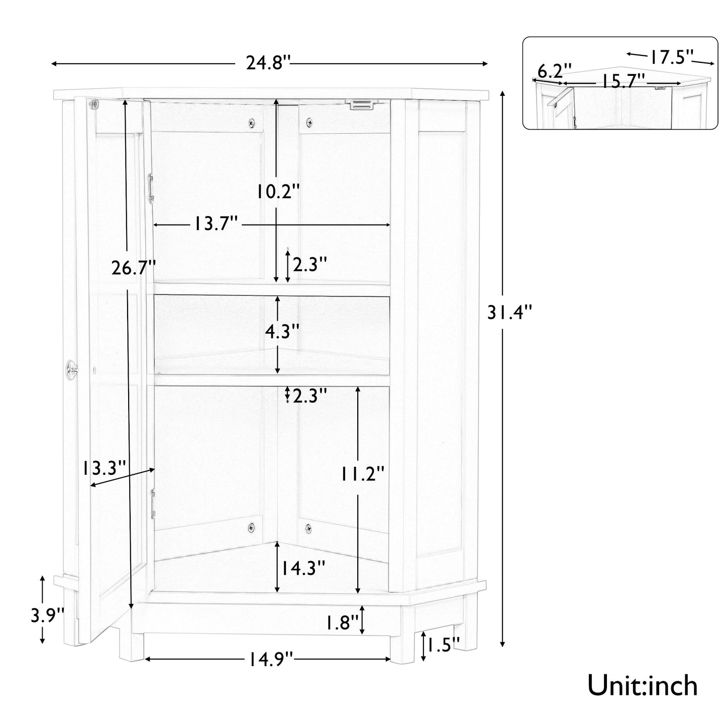 Grey Bathroom Cabinet Triangle Corner Storage With Adjustable Shelf