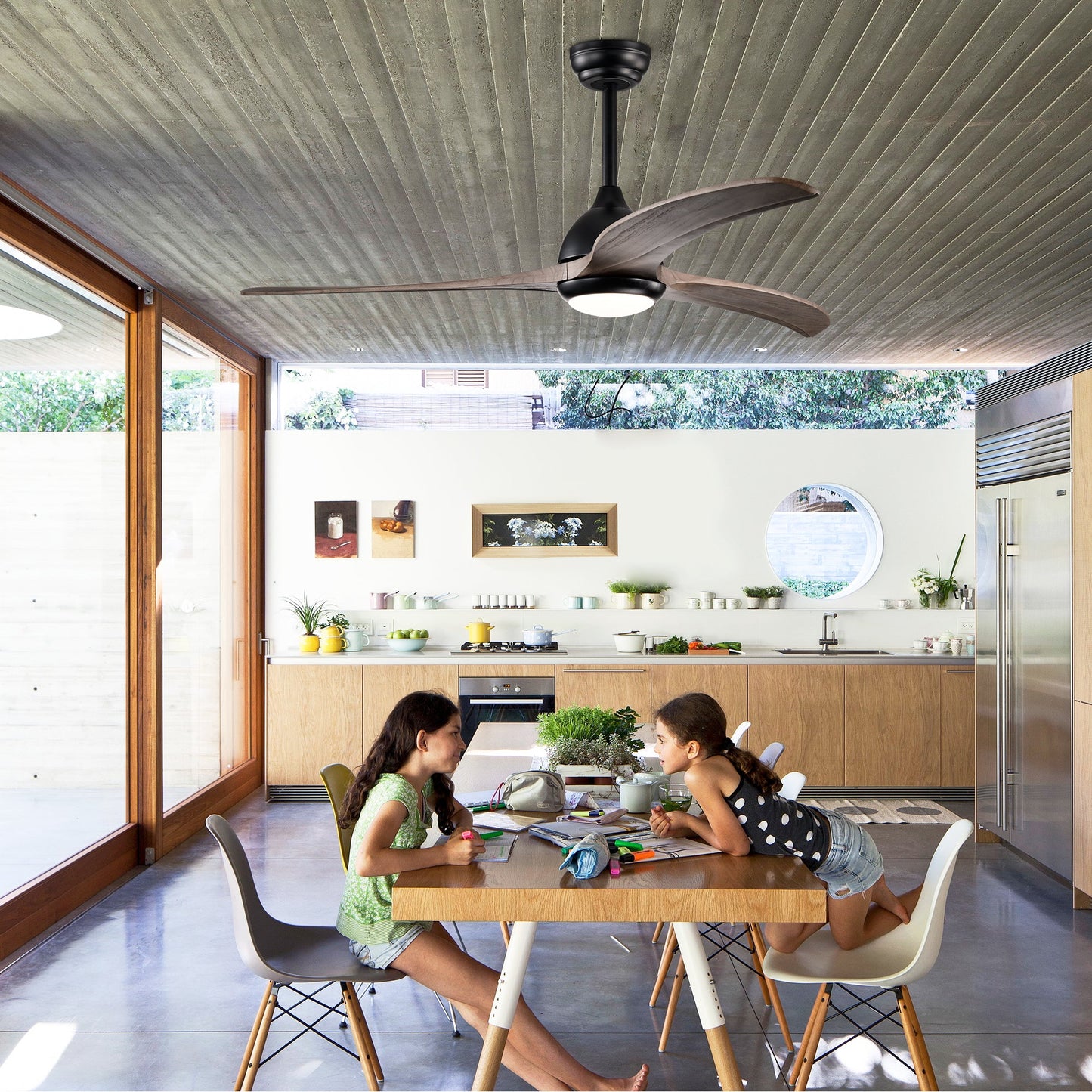 52" Solid Wood Blades Ceiling Fan with Light and Remote Control