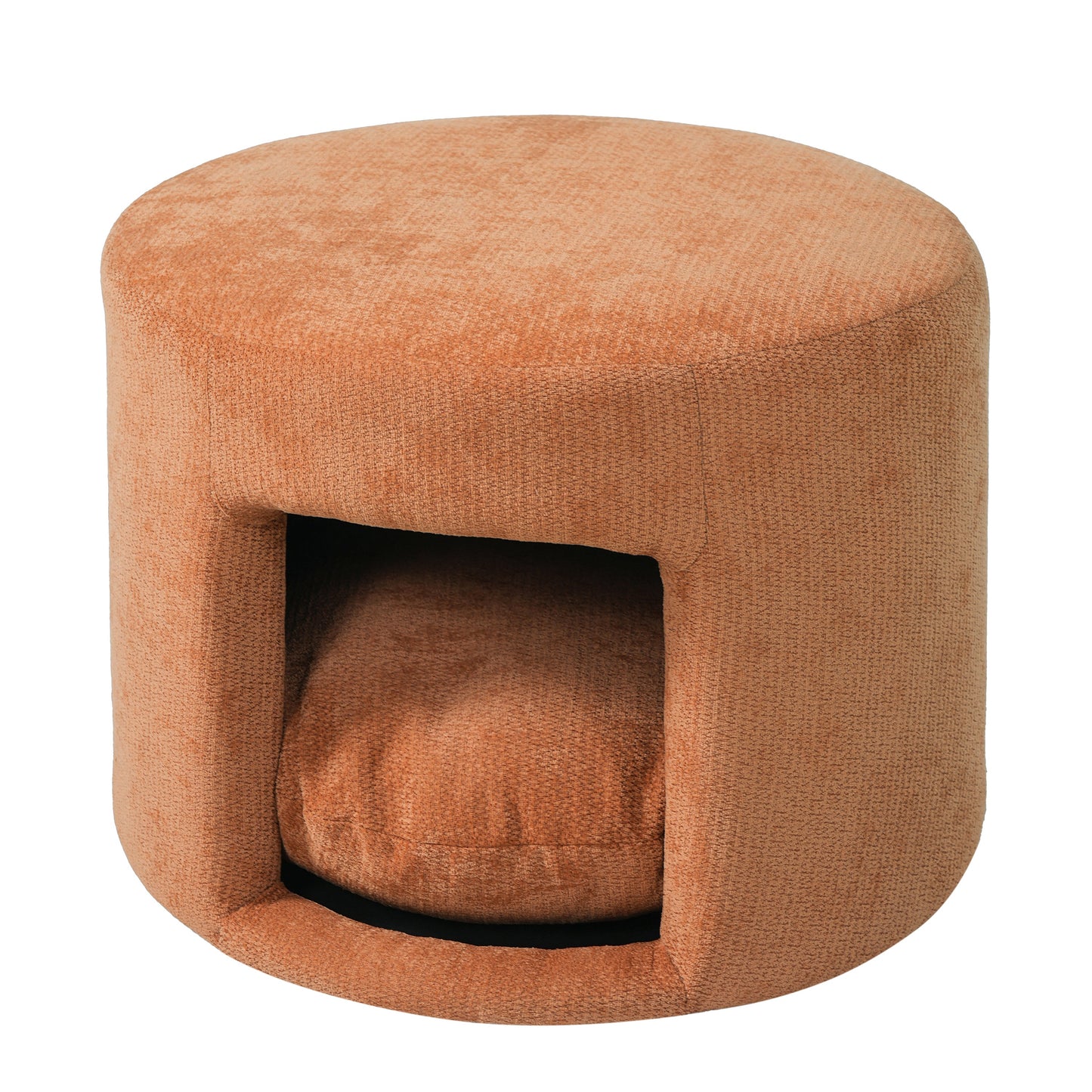 Orange Pet Friendly Ottoman with Removable Pet Cushion and Hidden Pet Nook