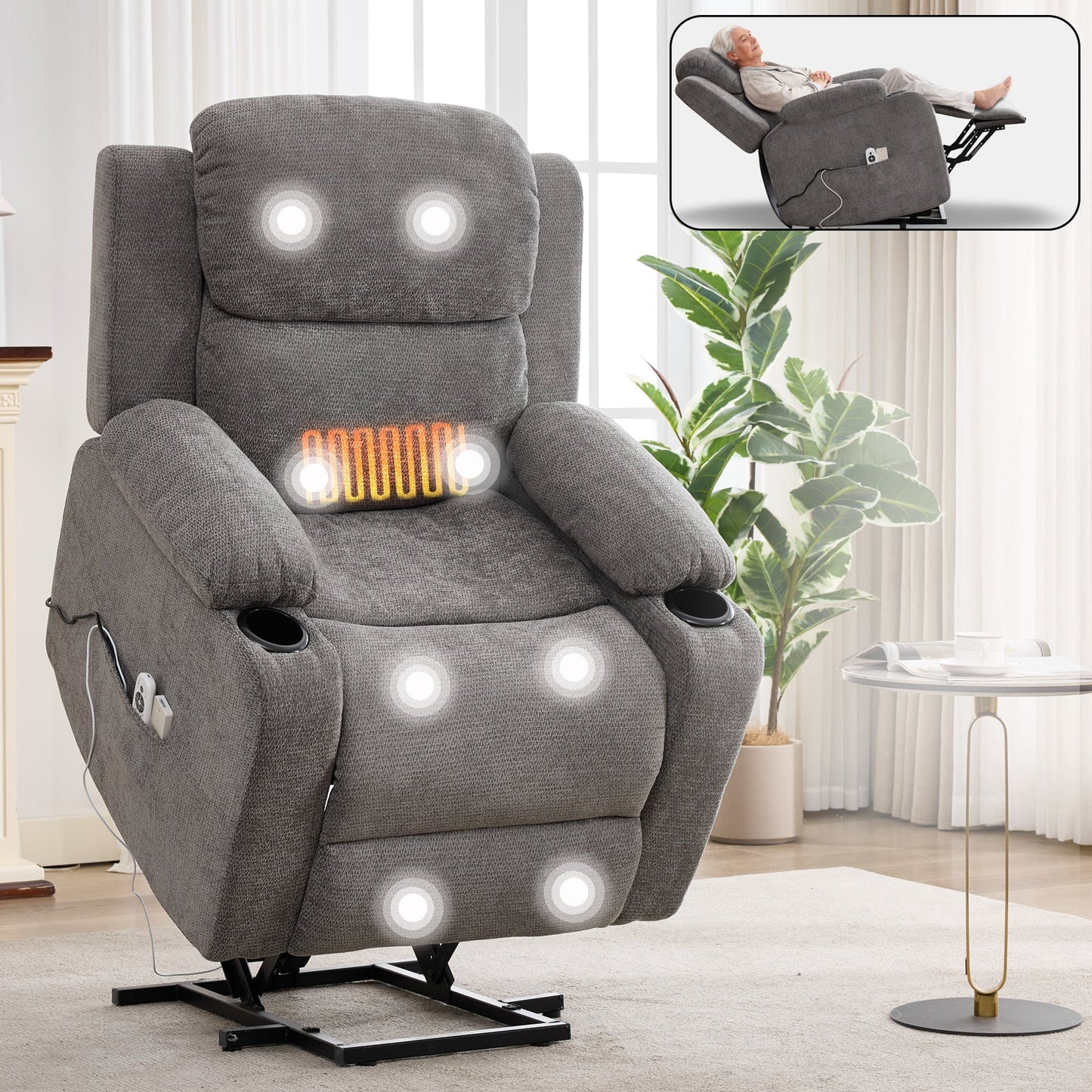Infinite Position Power Lift Recliner Chair with Massage and Heating