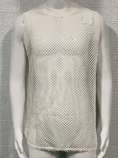 Men's Round Neck Hollow Out Sleeveless Knit Top