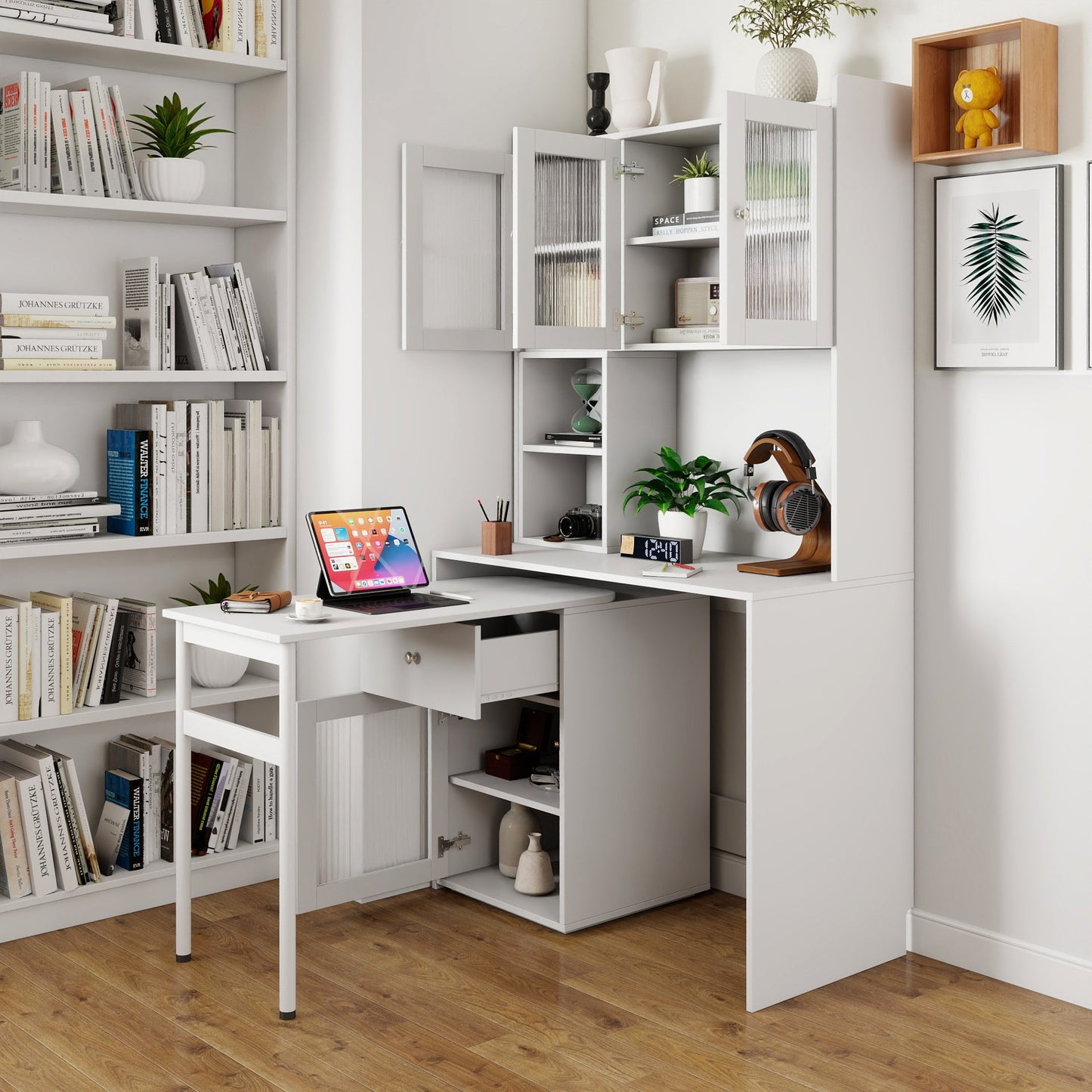 Computer Desk with Glass Door for Home Office or Study