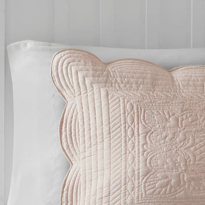 3 Piece Reversible Scalloped Edge Quilt Set Blush Full/Queen
