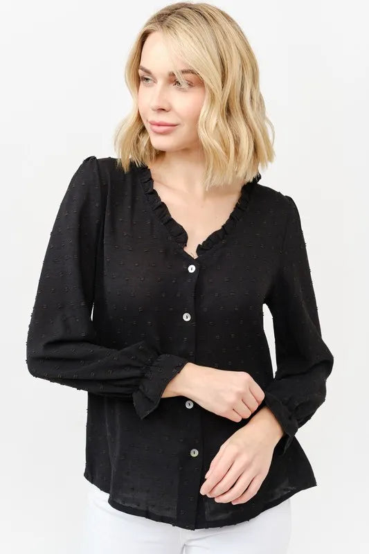 And The Why Polka Dot Ruffle Detailed Blouse Top