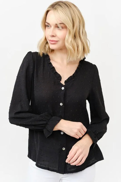 And The Why Polka Dot Ruffle Detailed Blouse Top