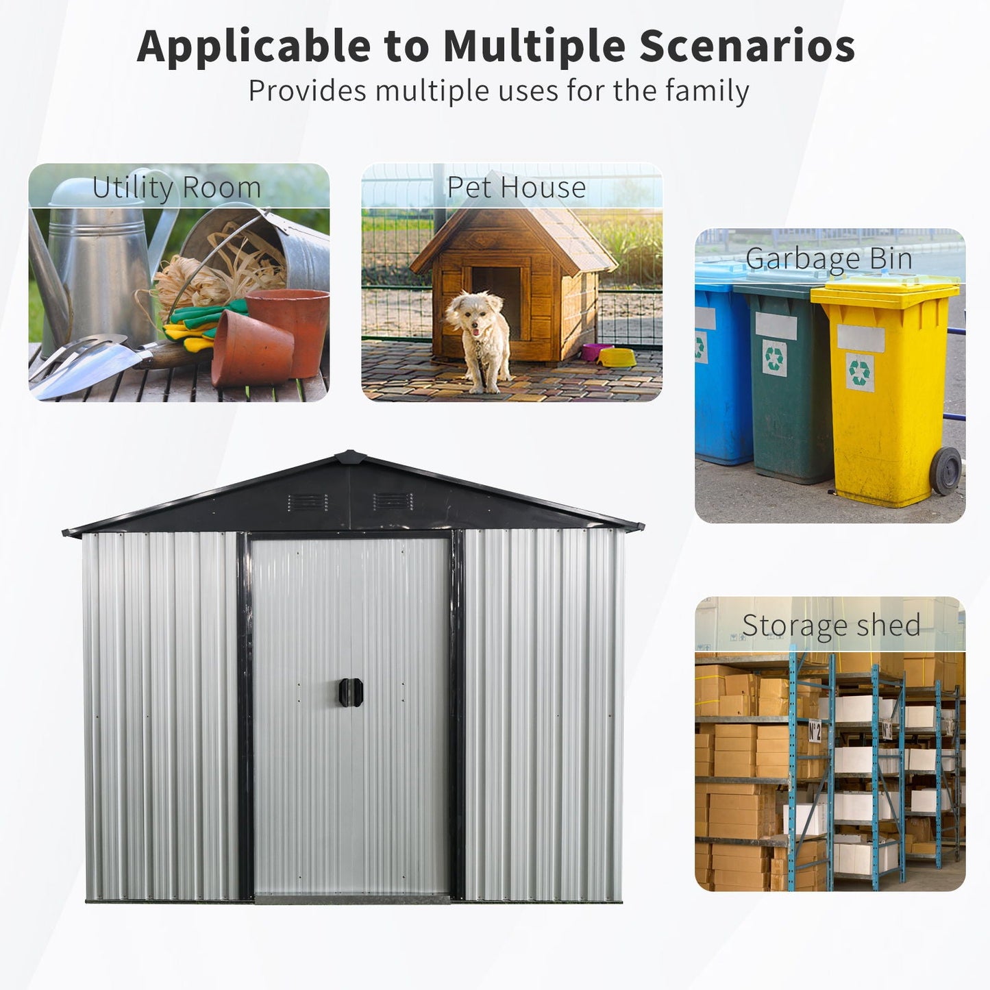 8Ft X 4Ft Outdoor Metal Storage Shed With Window And Metal Foundation For Backyard, Patio, Lawn