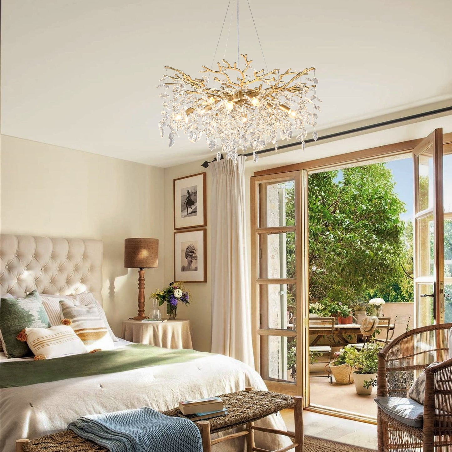 8-Light Crystal Gold Chandelier for Dining Room and Kitchen Island