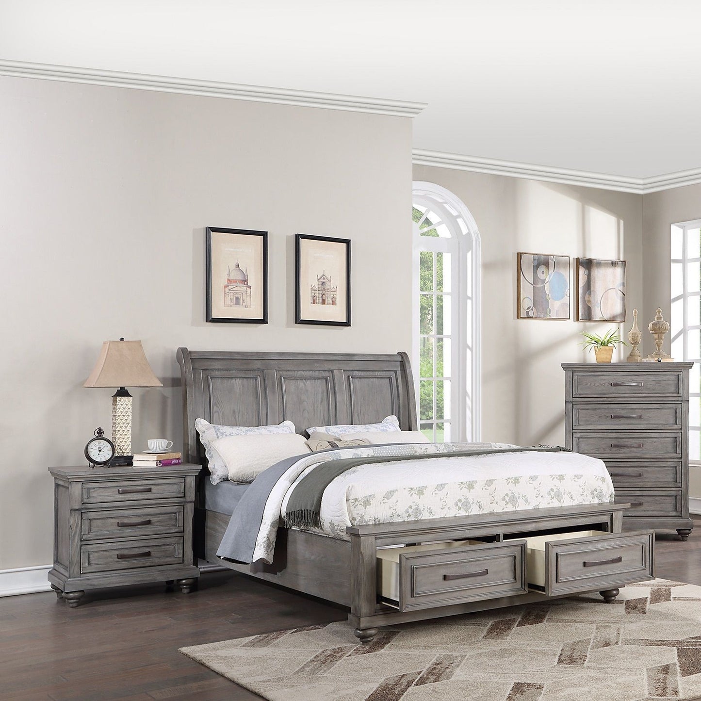 3 Piece Bedroom Set, Bed With 2 Nightstands