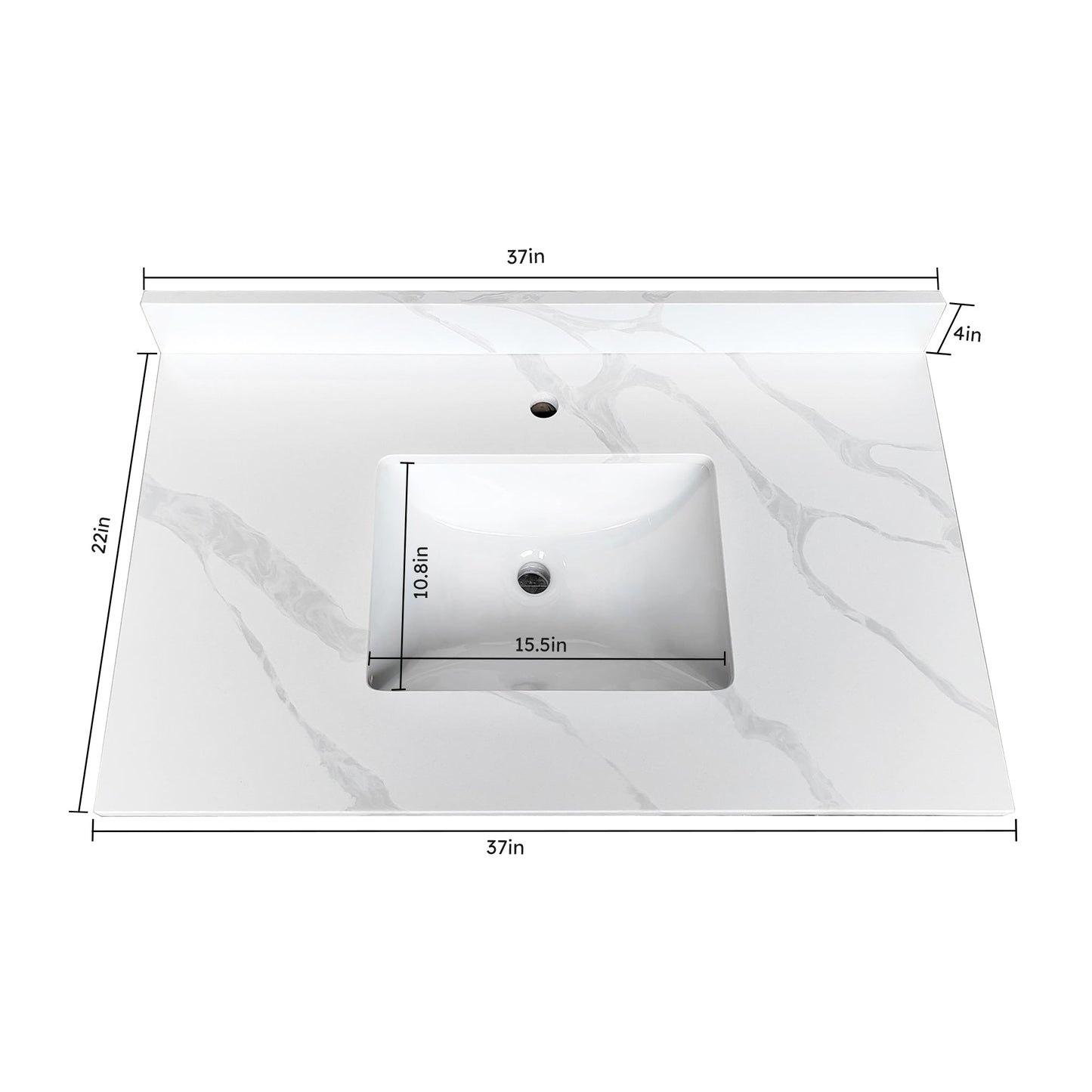 37-inch Quartz Bathroom Vanity Top with Undermount Single Bowl