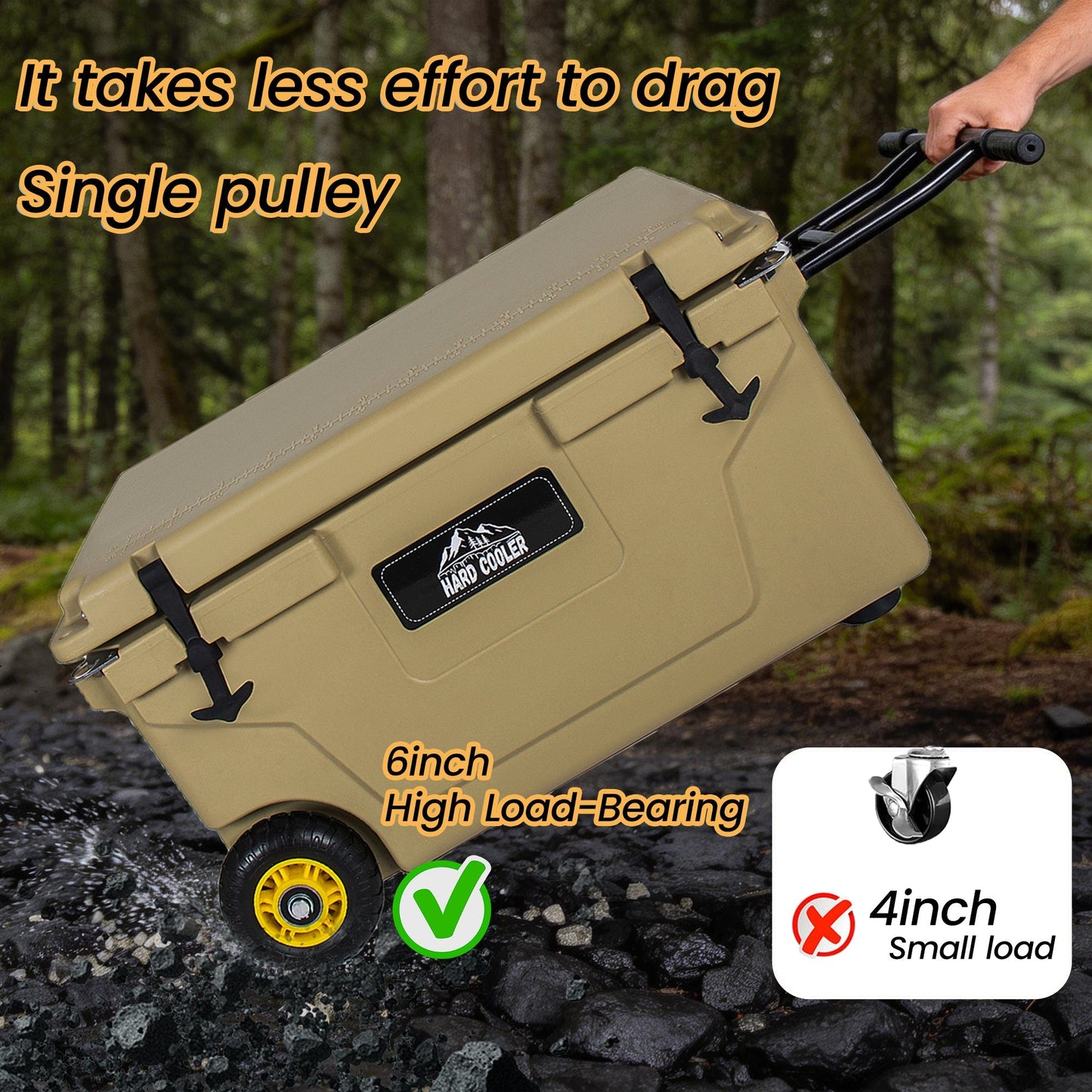 65 Quart Khaki Cooler, Ultra-Tough Hard Shell Ice Chest