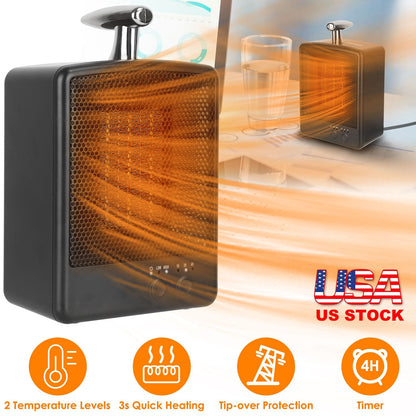 1000W Portable Electric Space Heater Personal Fan with Tip Over Overheat Protection Adjustable Temperature Timer Ceramic Heater for Bedroom Office Des