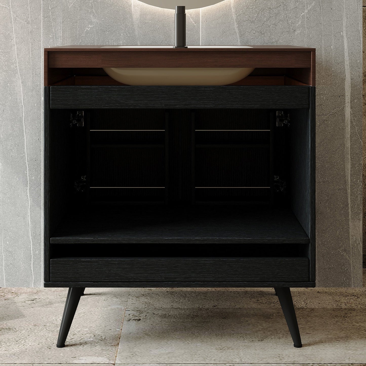 Contemporary Free-standing Bathroom Vanity with Faux Marble Top & Ceramic Sink
