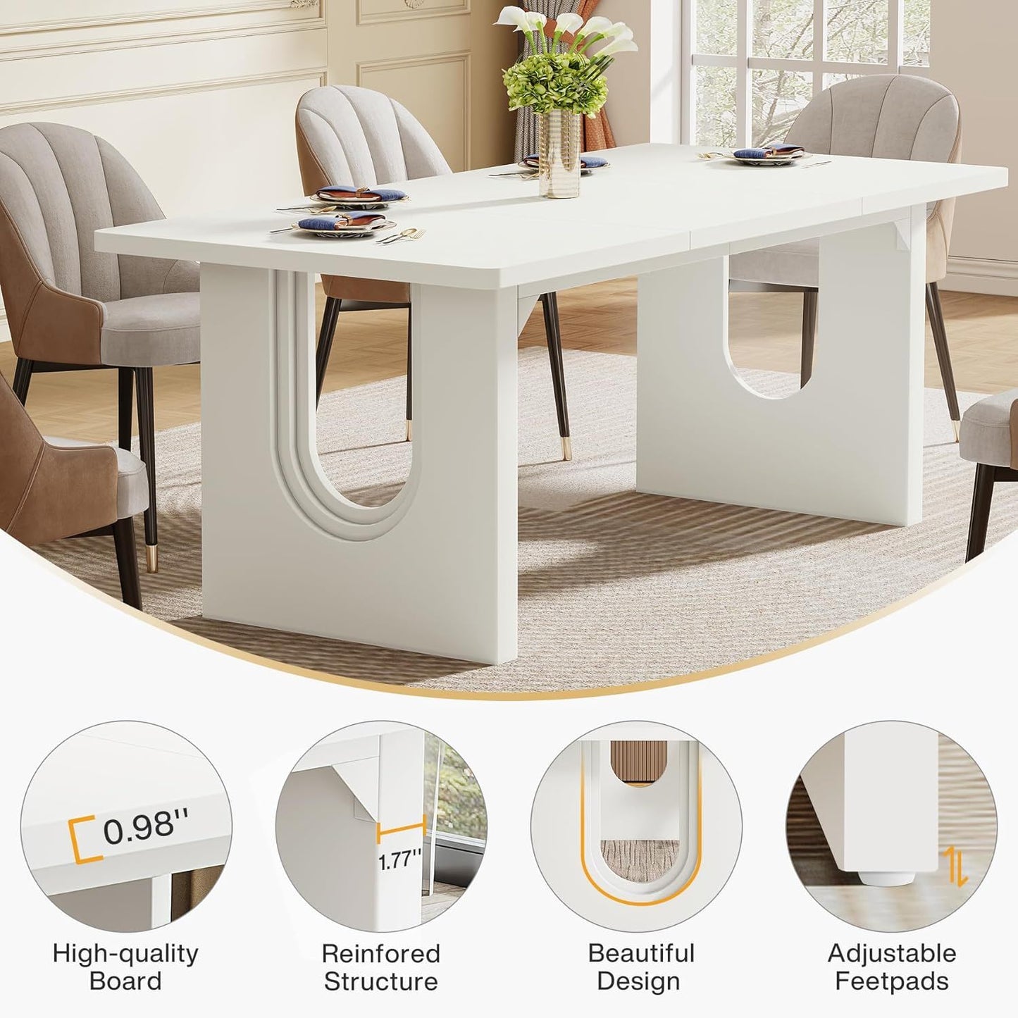 Rectangular Dining Table For 6 - 8 People With Pedestal Base