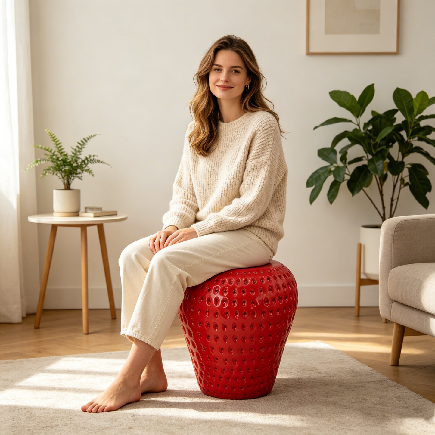 Strawberry Fruit Stool, 13.4" Oversized Resin Stool