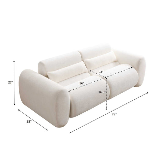 79 in. Round Arm Cloud Curved 3 Seater Modern Upholstered Chenille Sofa, Snow