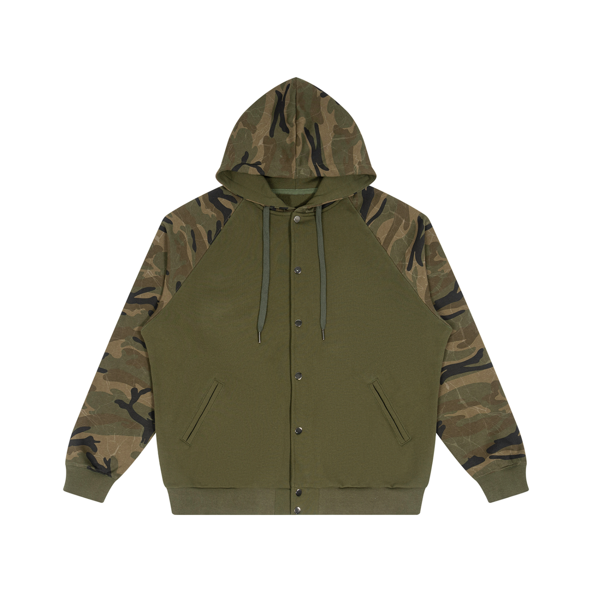 Streetwear Unisex Camo-Splice Raglan Zip Hoodie