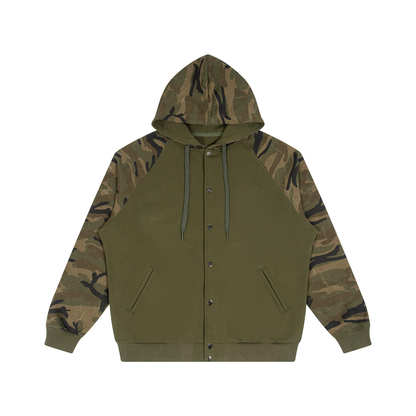 Streetwear Unisex Camo-Splice Raglan Zip Hoodie