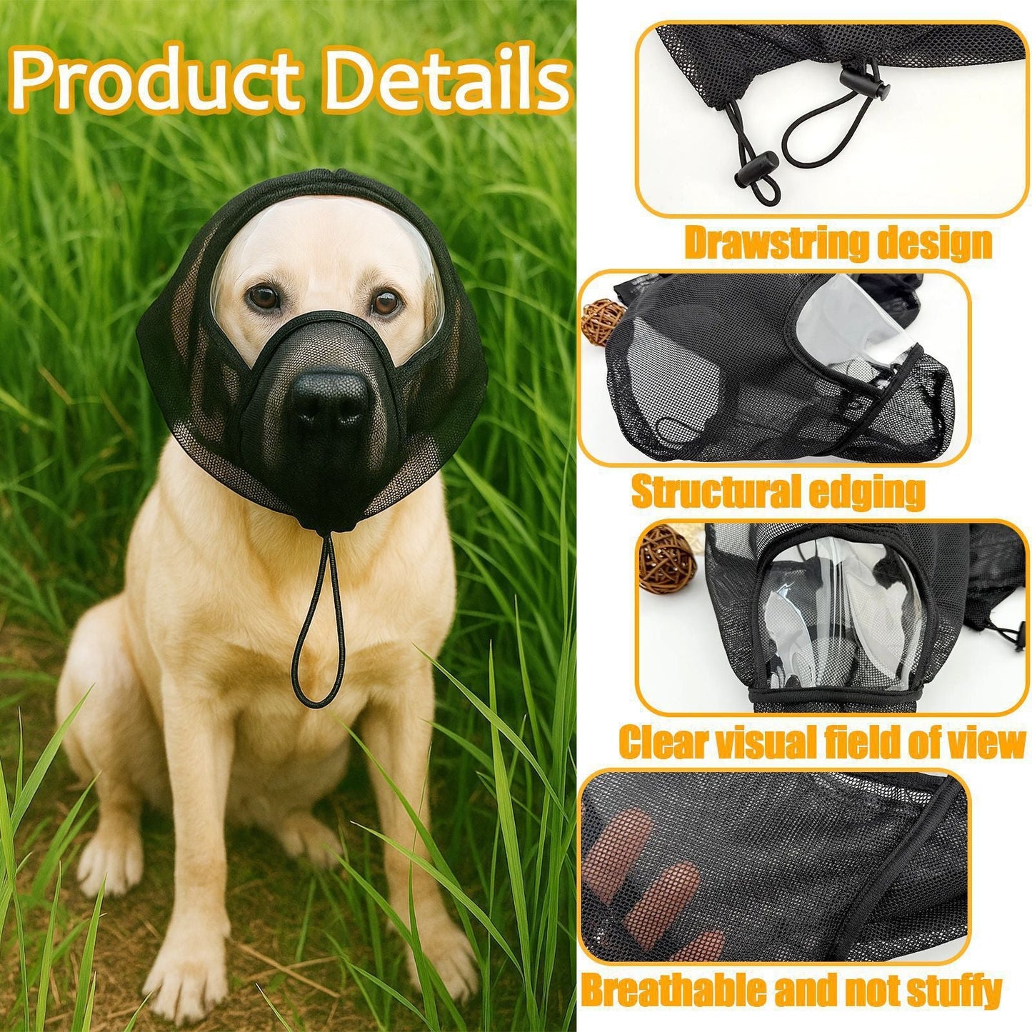 Dog Protective Mask Dog Mesh Muzzle Hood Mosquito And Insect-Proof Head Cover Breathable Anti Bite Anti Licking Mask