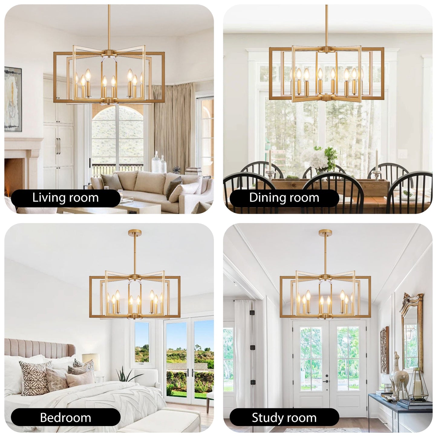 27' Modern Golden Geometric 8-Light Chandelier