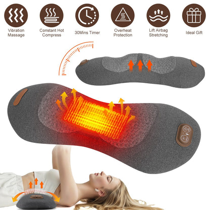 3 In 1 Electric Lumbar Massager Support Pillow Plug-in Memory Foam Lower Back Massager with Heat Vibration Airbag Stretching Adapter for Pain Relief