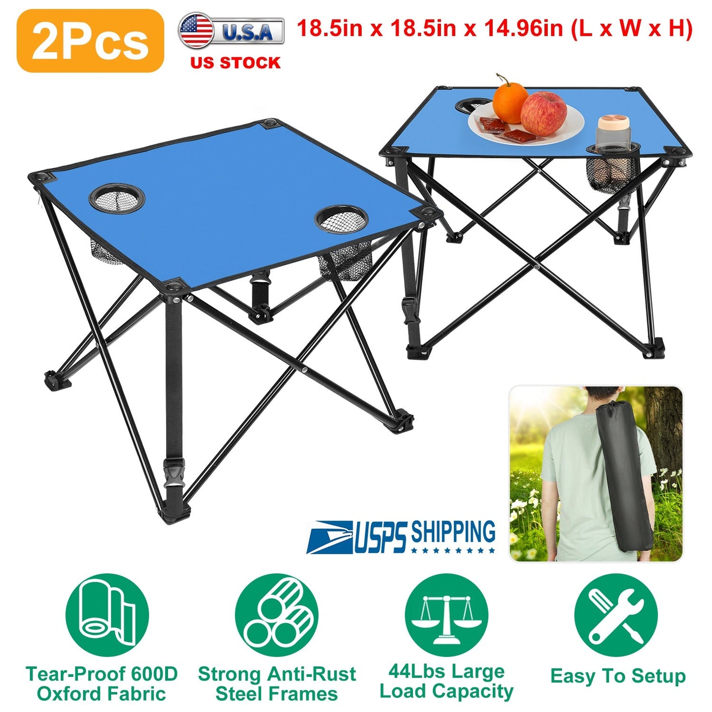 Portable Folding Camping Table with Cup Holders & Carry Bag