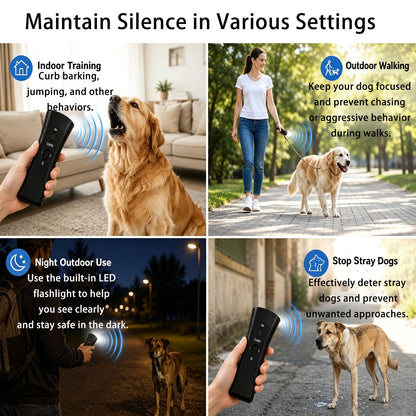 Trainer Ultrasonic For Dogs, Anti Barking Device, Portable Ultrasonic Dog Barking, Anti Barking Dog Training Device With Flashlight With LED Light, 3 Training Modes For Indoor Outdoor
