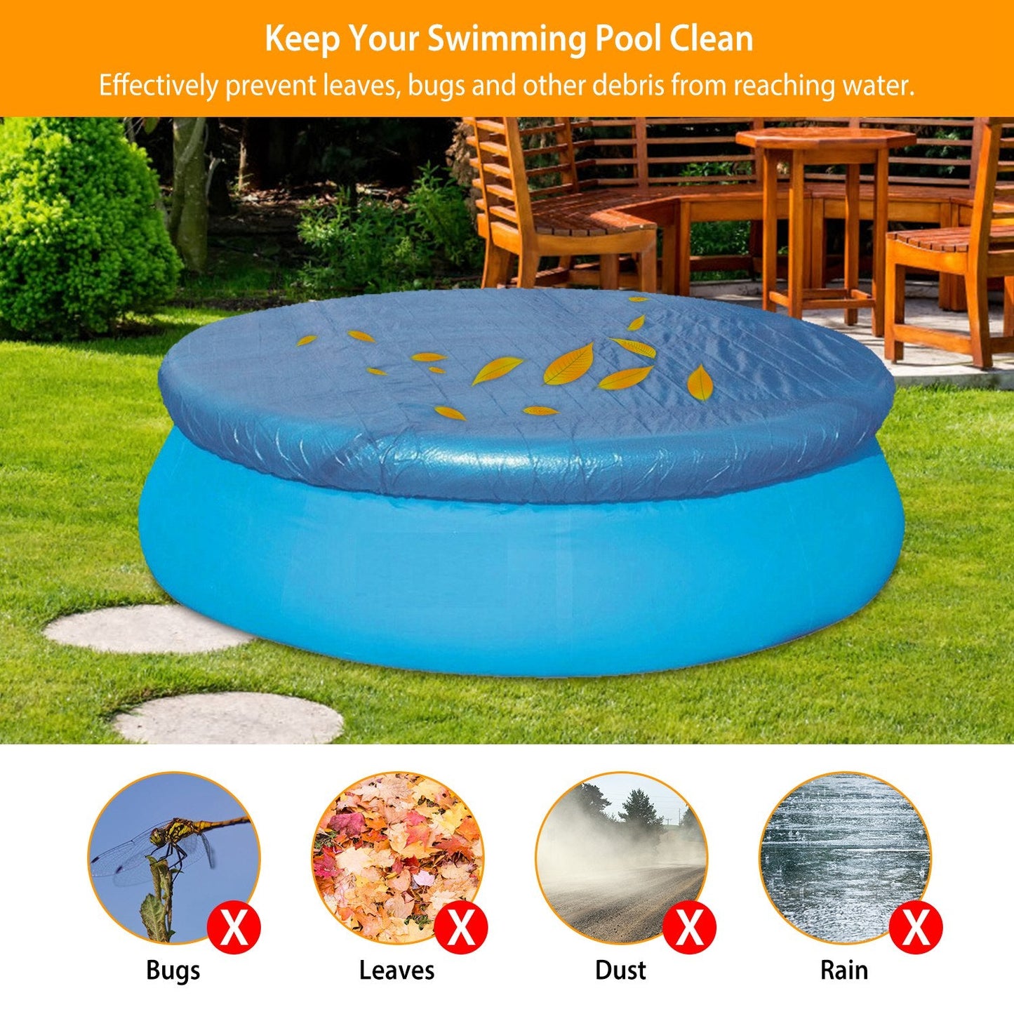 12ft Swimming Pool Cover Protector Dustproof Waterproof Paddling Pool Cover