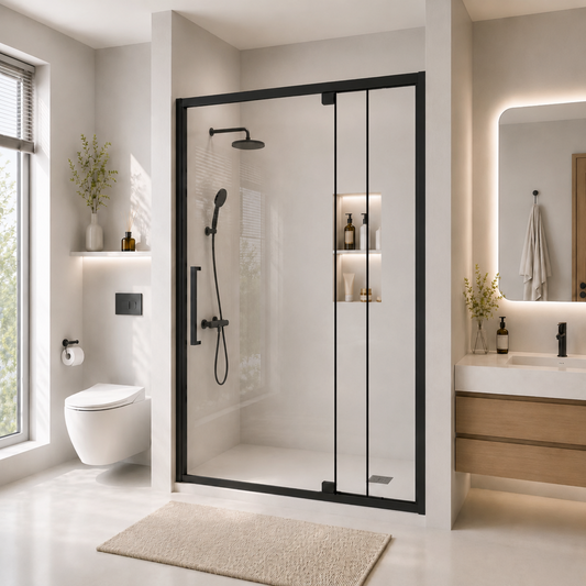 Semi-Frameless Pivot Hinged Glass Shower Door 56-60 in W x 72 in H, Matte Black