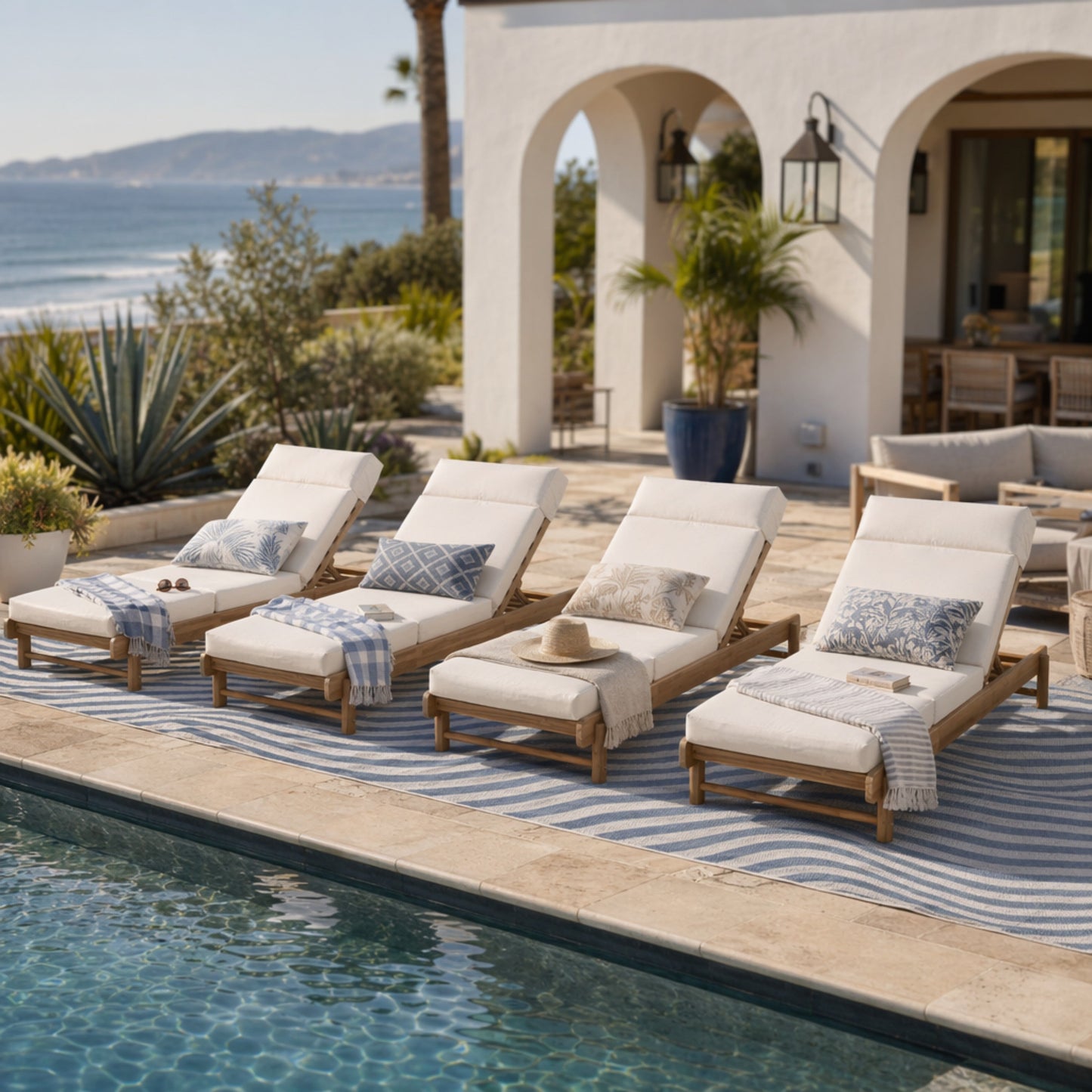 Light Teak Acacia Wood Chaise Lounge Set