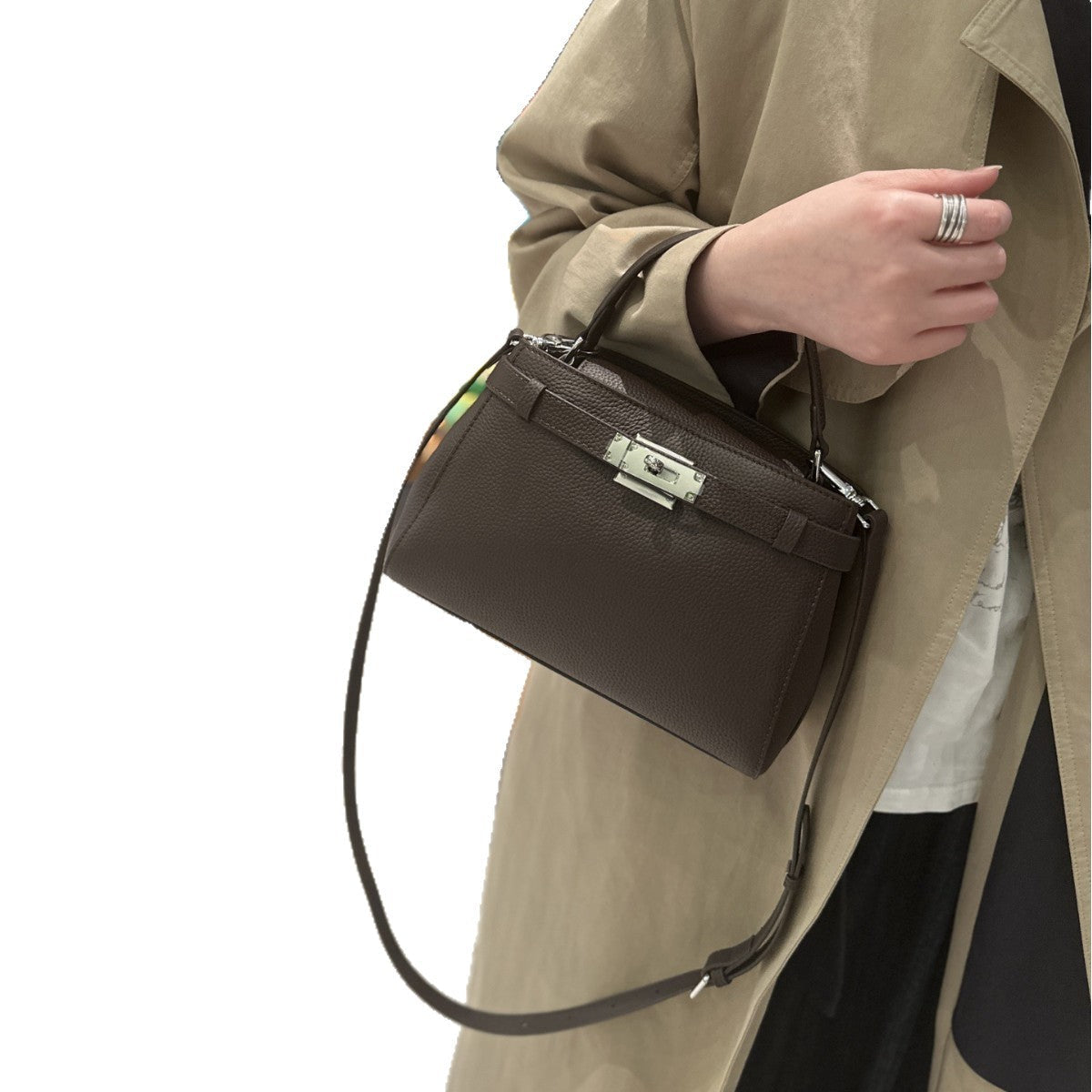 Cross-border Leather Kelly Bag 2026 New Style Simple High-End First-Layer Cowhide Small Square Bag