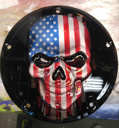 Points and Derby cover set with Skull with American flag gloss black background