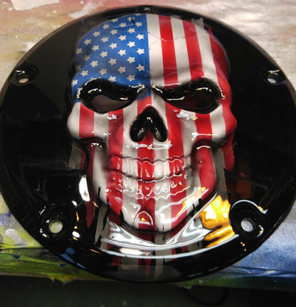 Points and Derby cover set with Skull with American flag gloss black background