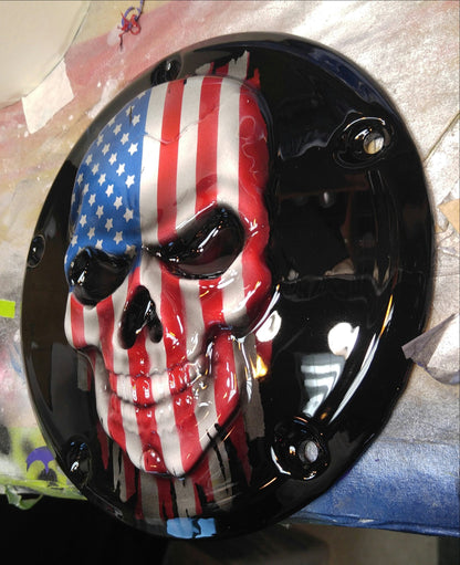 Points and Derby cover set with Skull with American flag gloss black background