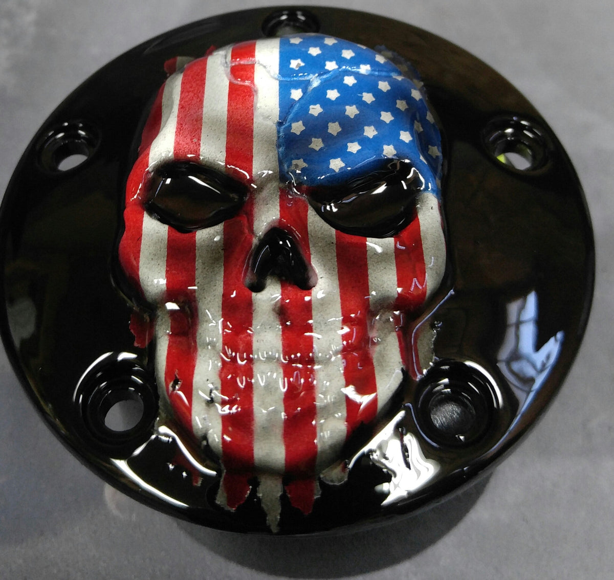 Points and Derby cover set with Skull with American flag gloss black background