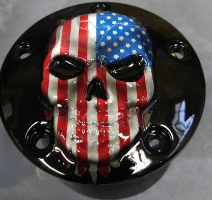 Points and Derby cover set with Skull with American flag gloss black background