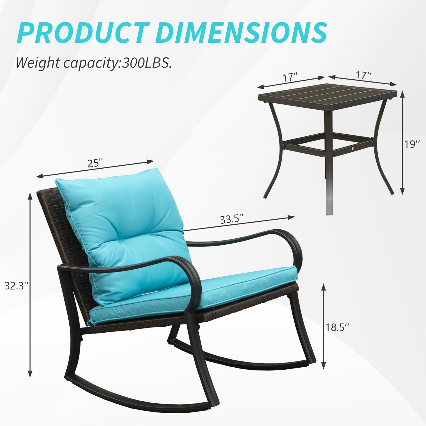 Metal 2-Person Outdoor Patio Rocking Seating Group with Cushions