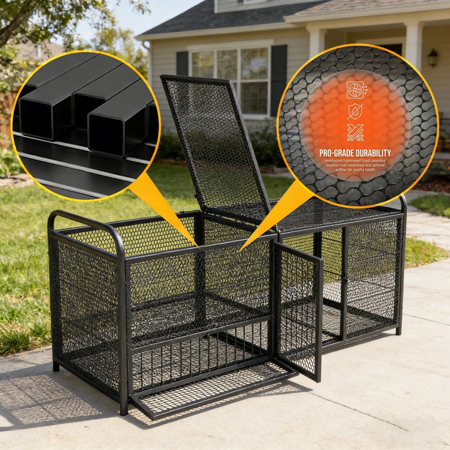 Chicken Cage, Poultry Breeding Coop - Black / Silver